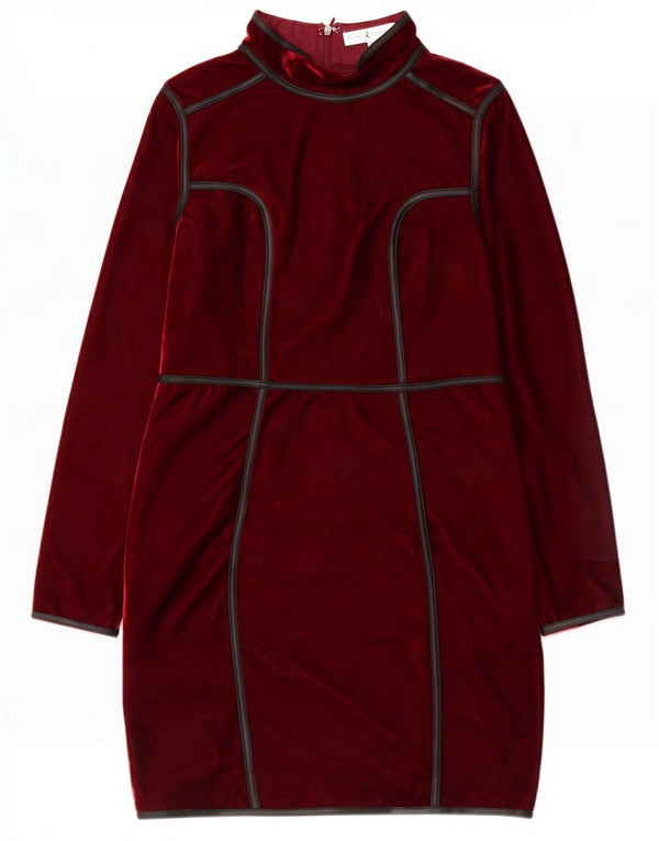 Rare Womens Long Sleeve Slim Fit Bodycon Dress UK 10 Small Burgundy