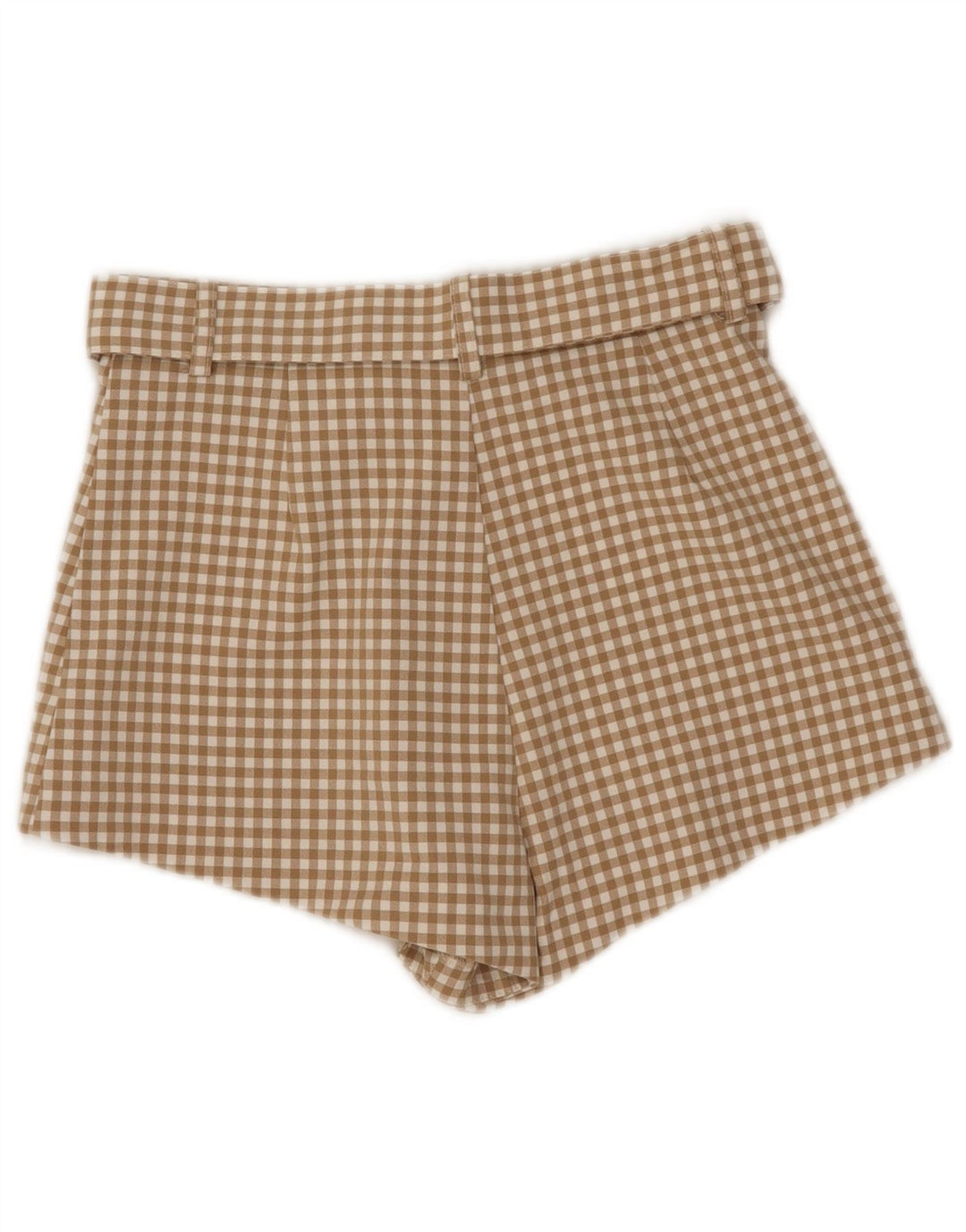 Zara Womens High Waist Hot Pants Small W26 Beige Gingham Polyester