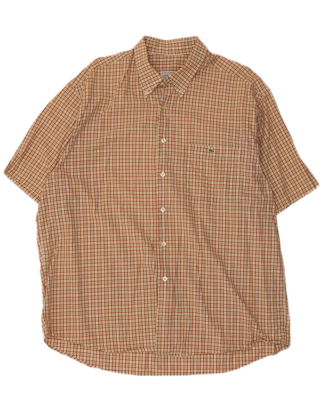 Lacoste Mens Short Sleeve Shirt 2XL Brown Check