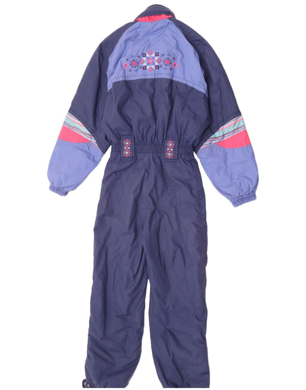 Diadora Womens Hooded Ski Jumpsuit UK 10 Small Navy Blue Geometric