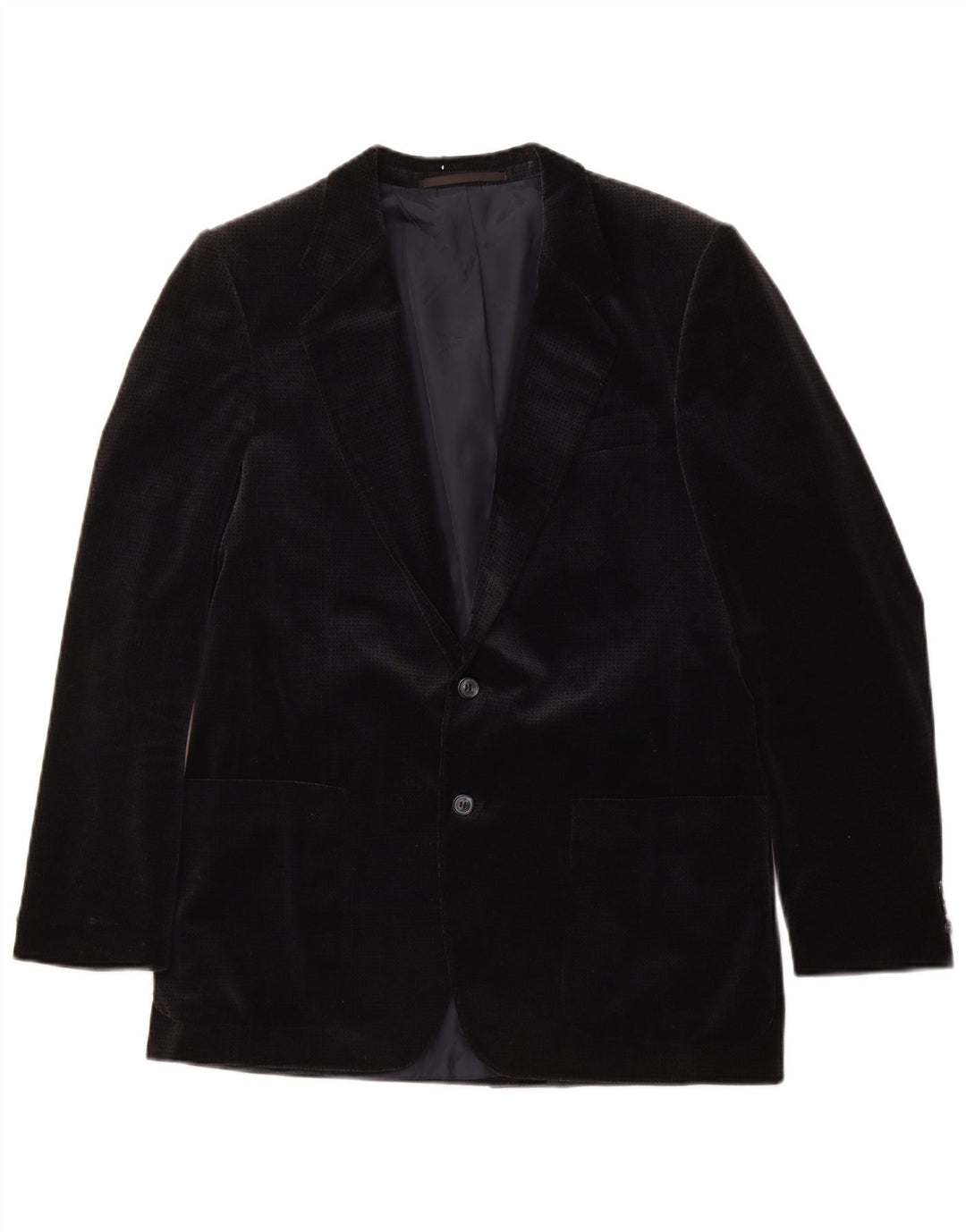 Vintage Mens Velvet Blazer Jacket UK 36 Small Navy Blue Houndstooth Cotton