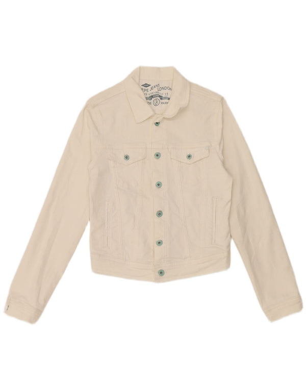 PEPE Jeans Womens Crop Denim Jacket UK 10 Small White