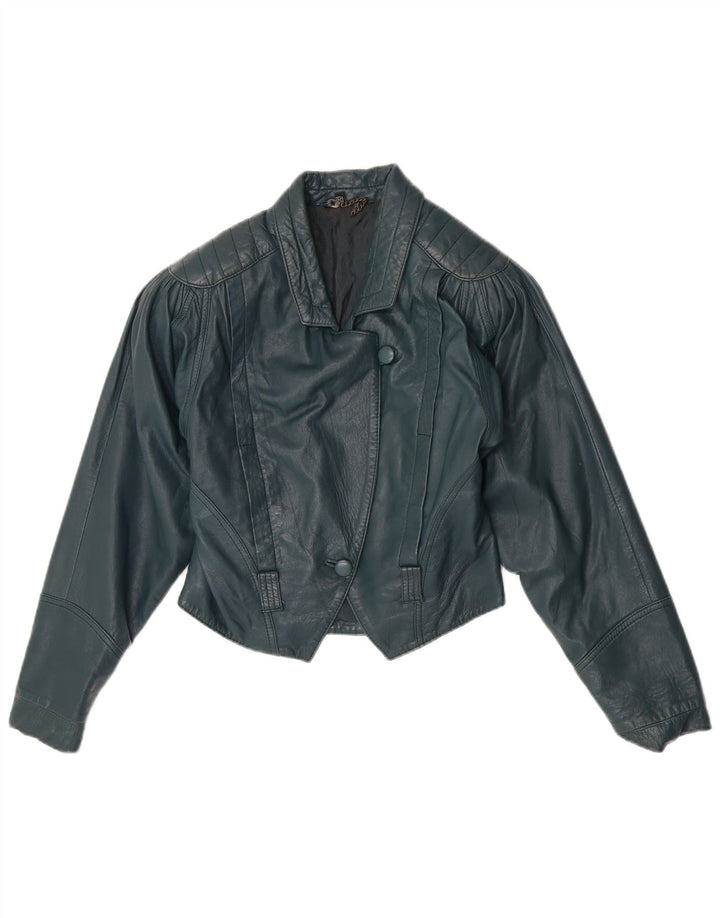 Vintage Womens Crop Leather Jacket EU 36 Small Green Leather