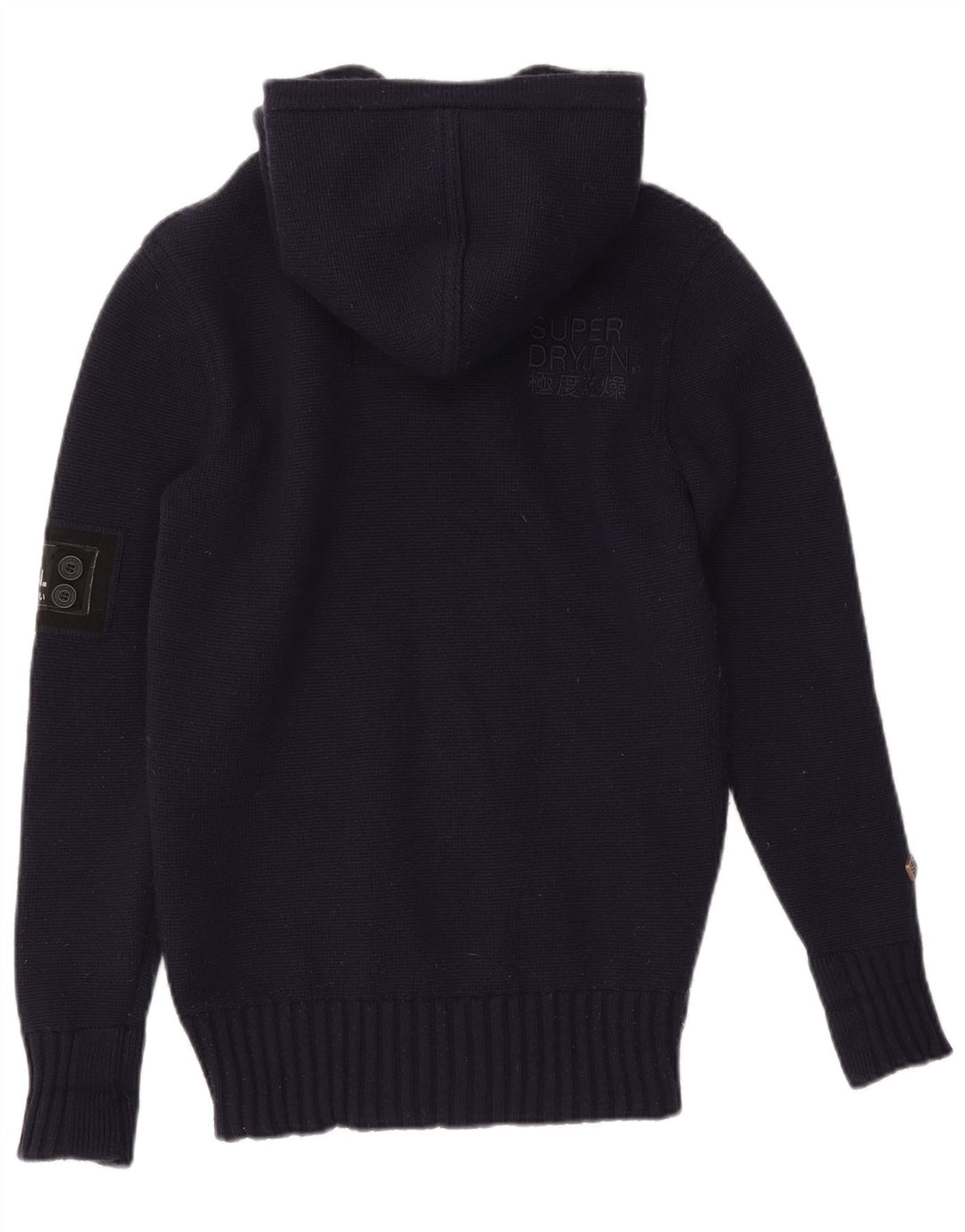 Superdry Mens Graphic Hooded Button Neck Jumper Sweater Small Navy Blue
