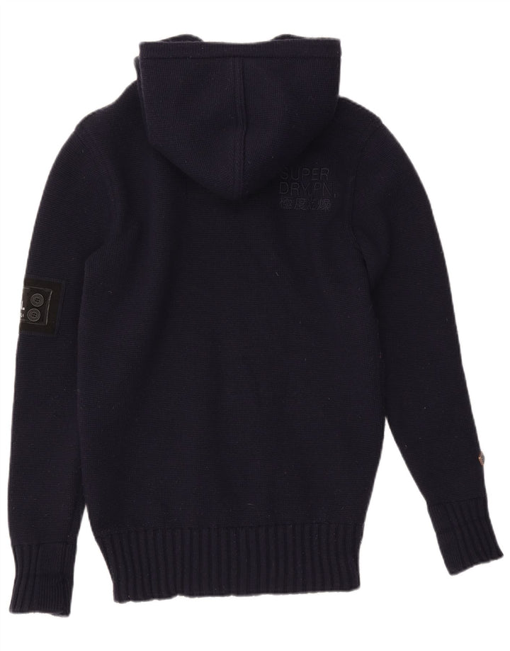 Superdry Mens Graphic Hooded Button Neck Jumper Sweater Small Navy Blue