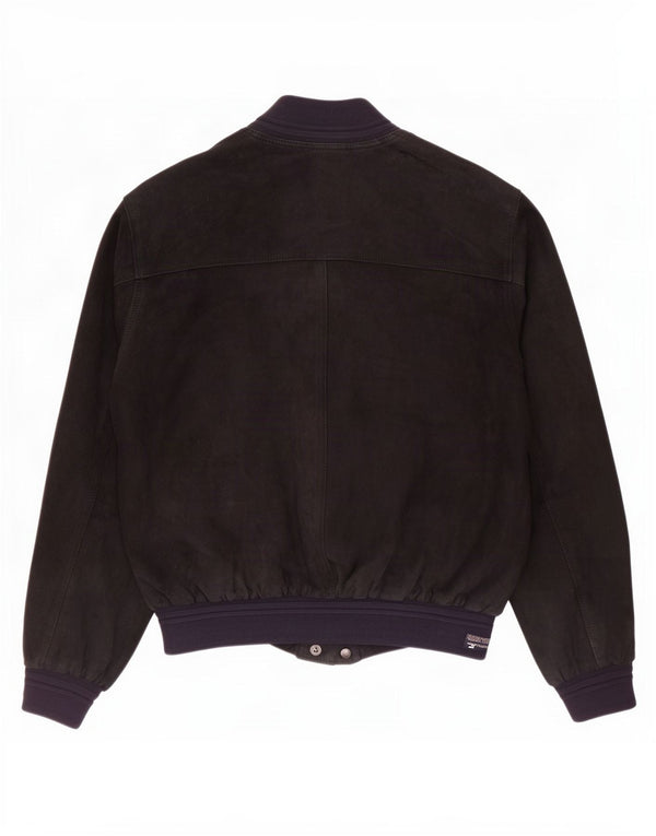Orfatti Mens Suede Bomber Jacket IT 48 Medium Navy Blue Leather
