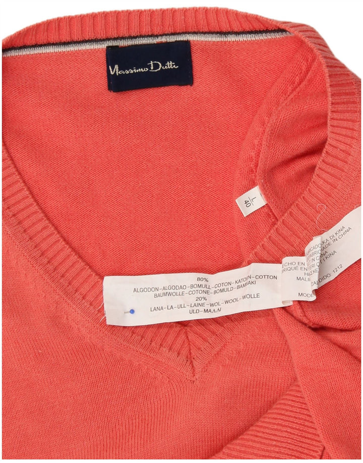 MASSIMO DUTTI Mens V-Neck Jumper Sweater Large Pink Cotton