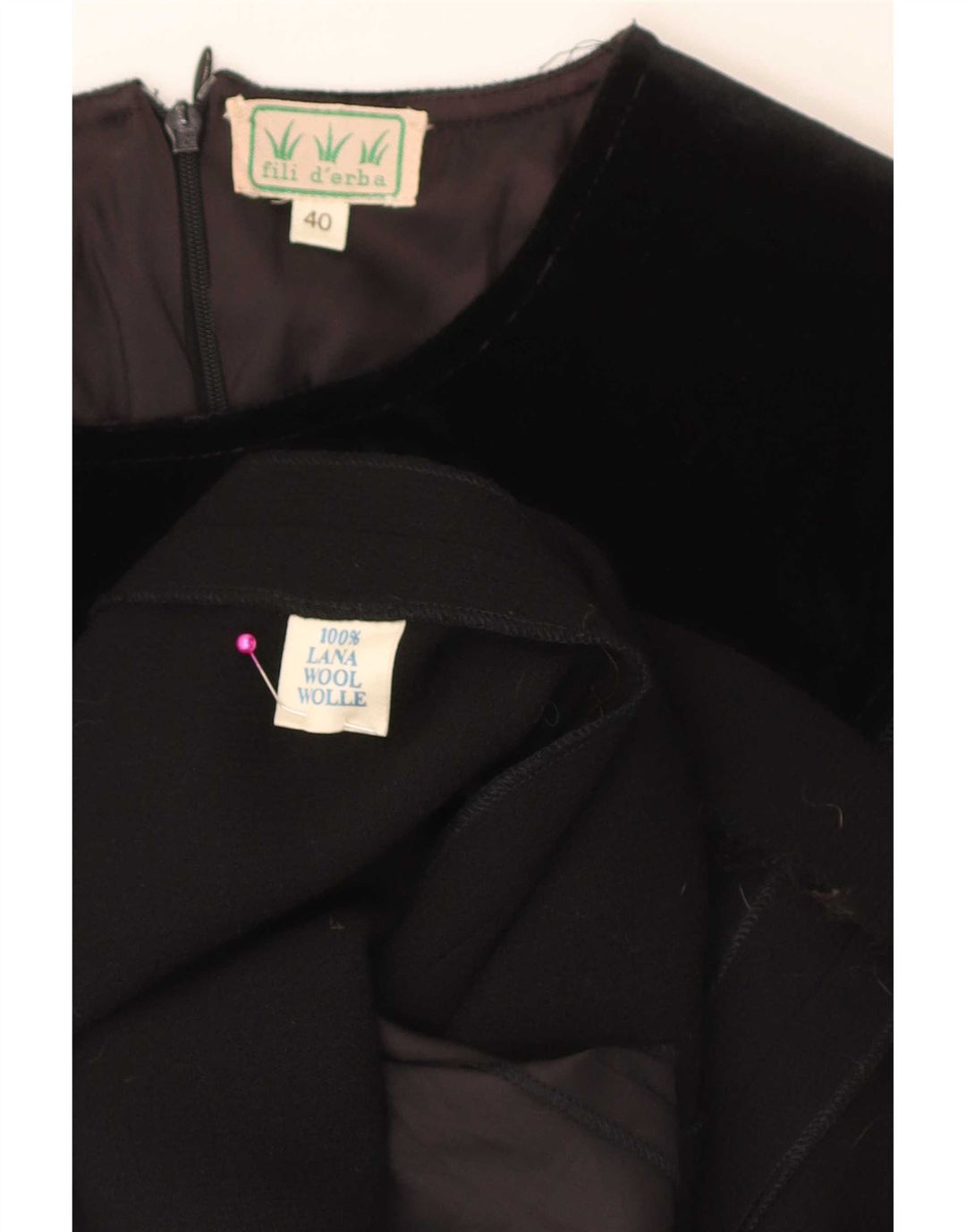 Vintage Womens Velvet Sheath Dress IT 40 Small Black Wool