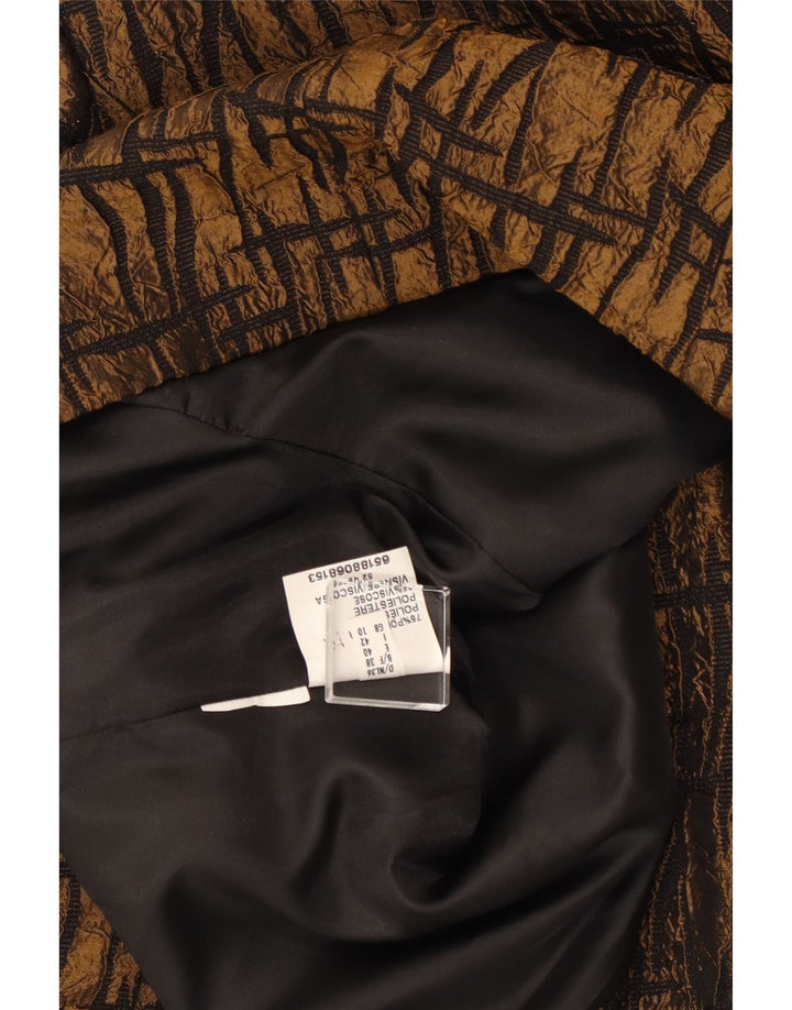 VINTAGE Womens 3/4 Sleeve Blazer Jacket UK 10 Small Brown Geometric