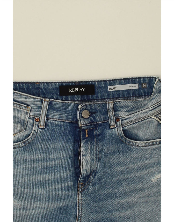 REPLAY Womens Marty Distressed Boy Fit Slim Jeans W24 L29  Blue Vintage Replay and Second-Hand Replay from Messina Hembry 