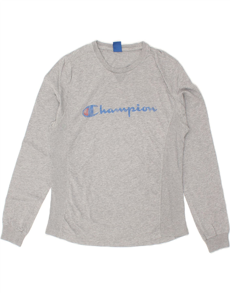 CHAMPION Mens Graphic Top Long Sleeve Medium Grey | Vintage Champion | Thrift | Second-Hand Champion | Used Clothing | Messina Hembry 