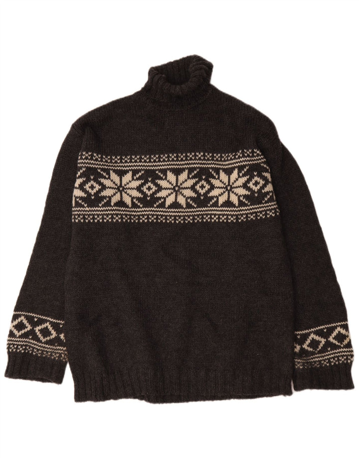 L.O.G.G Mens Roll Neck Jumper Sweater Medium Grey Fair Isle Wool