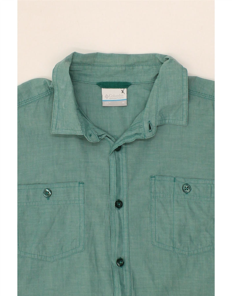 COLUMBIA Mens Short Sleeve Shirt Medium Green Cotton Vintage Columbia and Second-Hand Columbia from Messina Hembry 