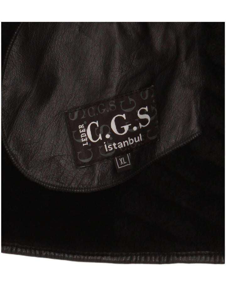 Vintage Womens Shearling Jacket UK 18 XL Black Striped Leather