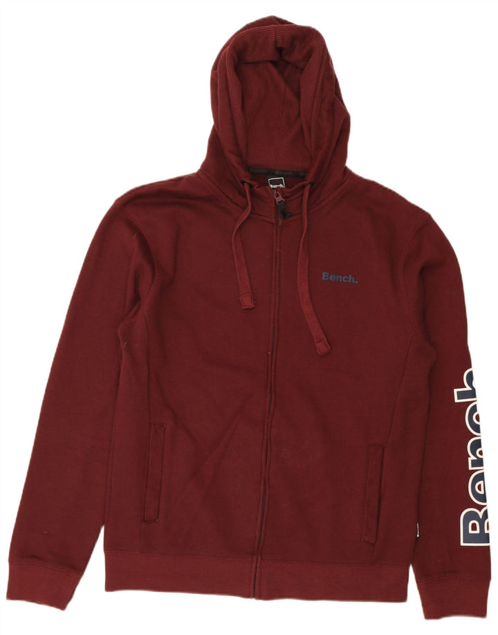 BENCH Mens Graphic Zip Hoodie Sweater EU 52 Large Burgundy Cotton