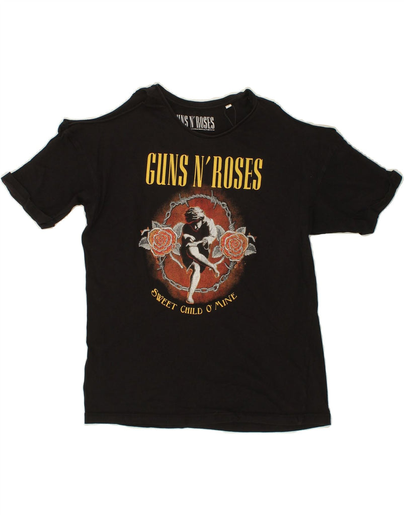 VINTAGE Womens Guns & Roses Graphic T-Shirt Top UK 10 Small Black Cotton Vintage Vintage and Second-Hand Vintage from Messina Hembry 