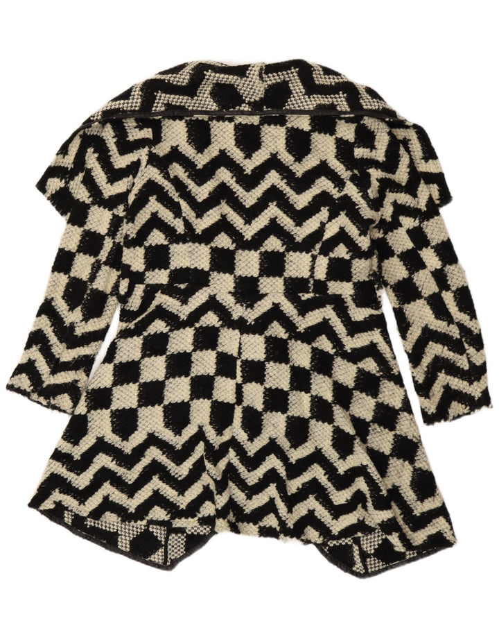 Oasis Womens Overcoat UK 16 Large Black Geometric Viscose