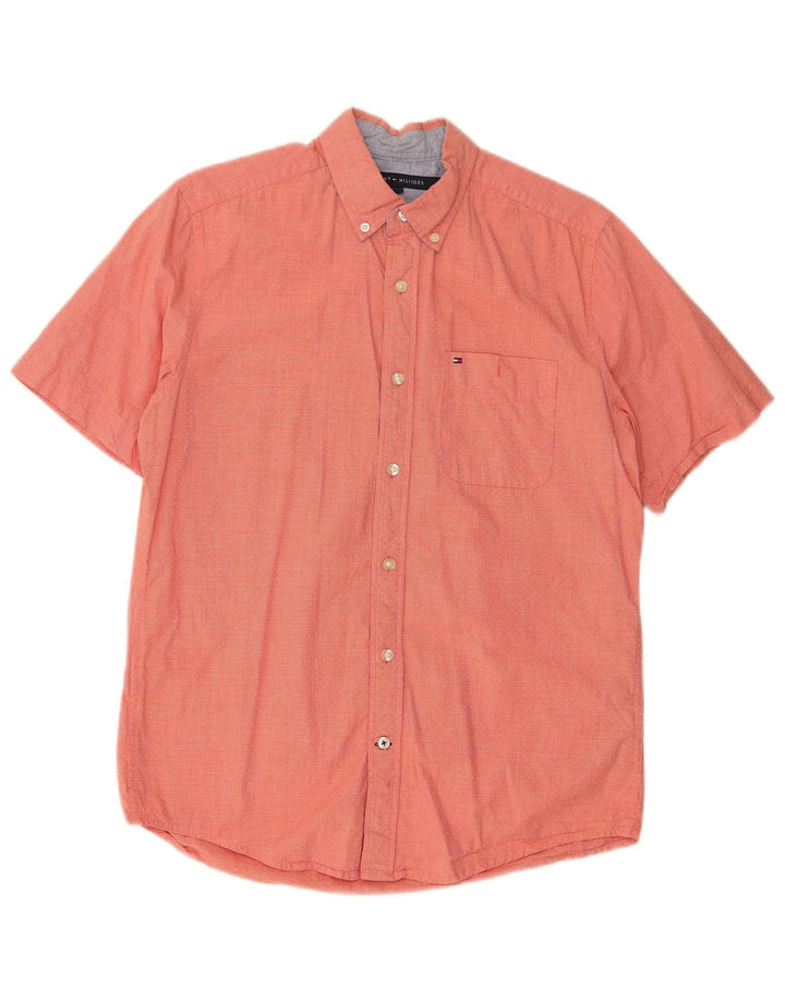 Tommy Hilfiger Mens Short Sleeve Classic Fit Shirt Small Red Houndstooth