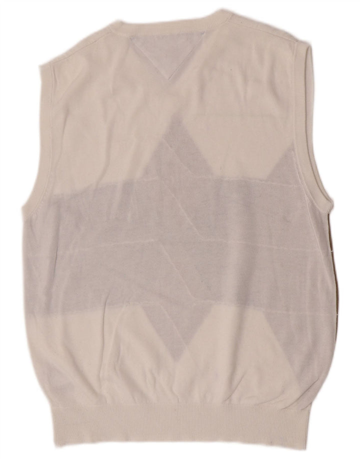Tommy Hilfiger Mens Vest Tank Top Medium White Argyle/Diamond Cotton