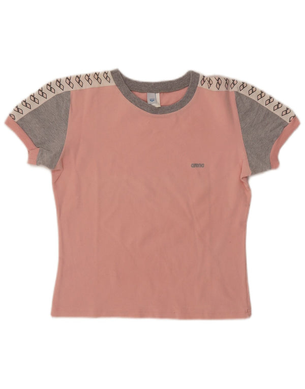 ARENA Womens Crop Graphic T-Shirt Top UK 14 Medium Pink Colourblock Cotton