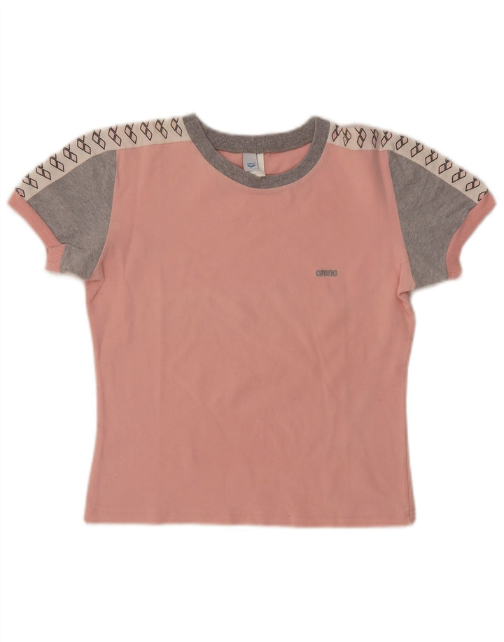 ARENA Womens Crop Graphic T-Shirt Top UK 14 Medium Pink Colourblock Cotton