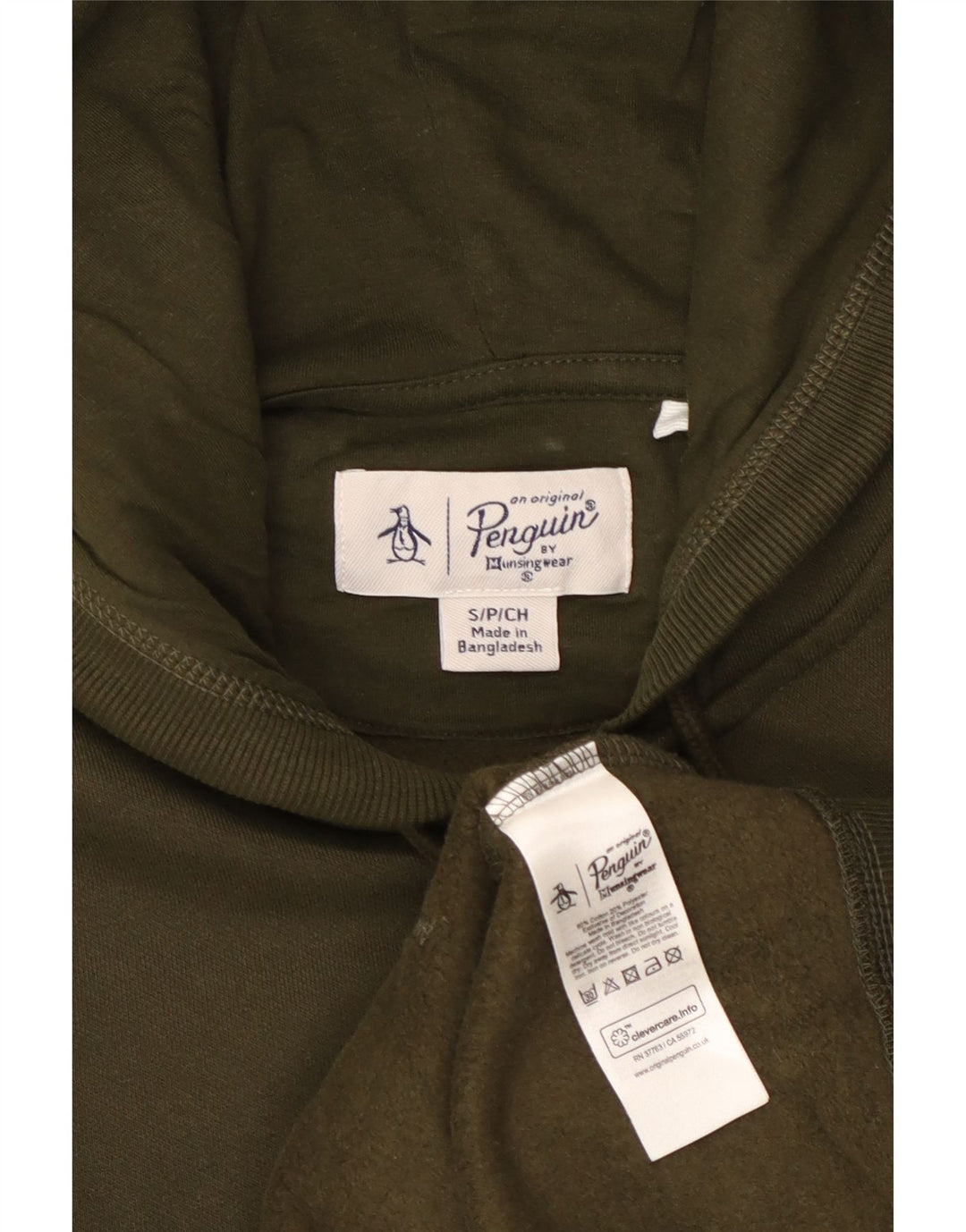 PENGUIN Mens Zip Hoodie Sweater Small Khaki Cotton