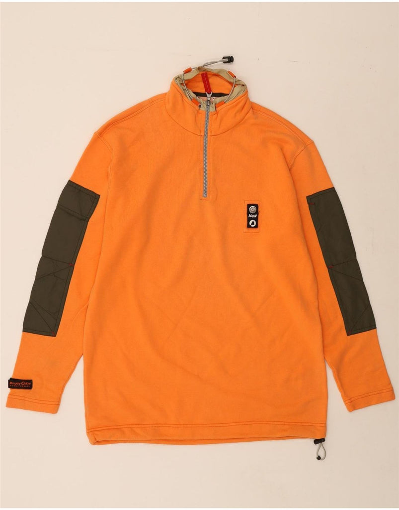 MURPHY & NYE Mens Zip Neck Sweatshirt Jumper Large Orange Colourblock Vintage Murphy & Nye and Second-Hand Murphy & Nye from Messina Hembry 