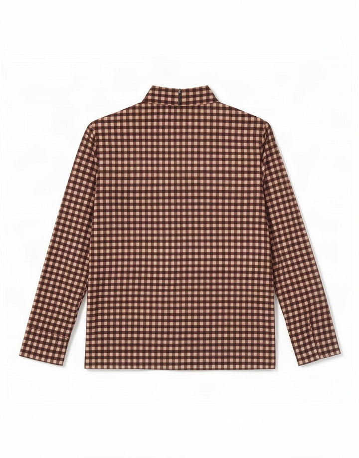 Cos Womens Long Sleeve Blouse Top UK 12 Medium Brown Gingham Cotton