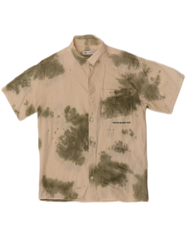 Zara Boys Short Sleeve Shirt 11-12 Years Beige Tie Dye Cotton