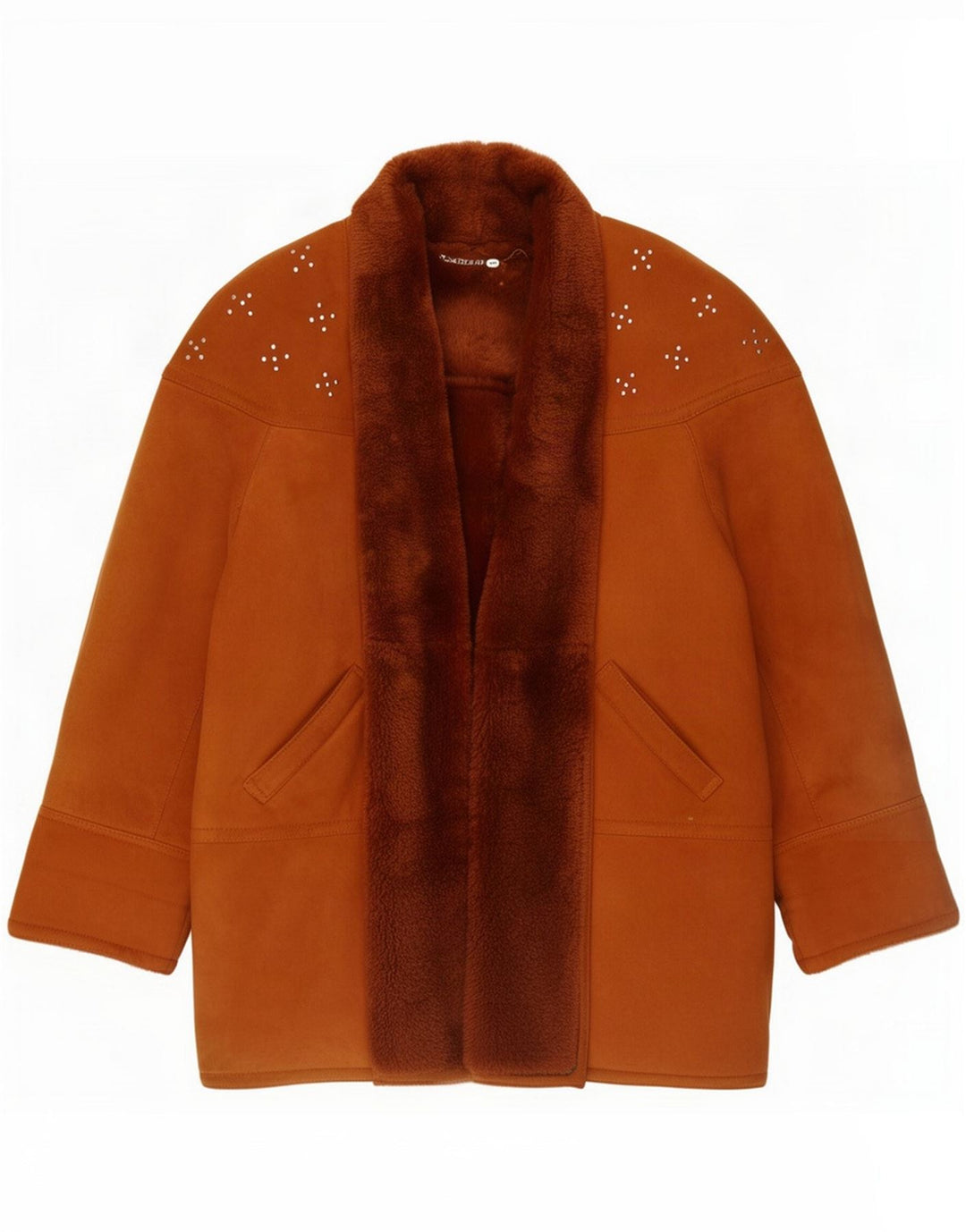 Vintage Womens Oversized Open Shearling Coat EU 36 Small Brown
