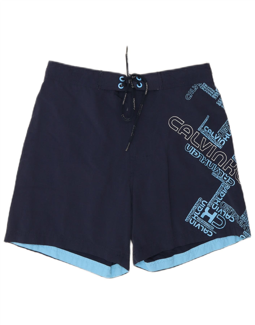 Calvin Klein Mens Graphic Swimming Shorts Small  Navy Blue Nylon