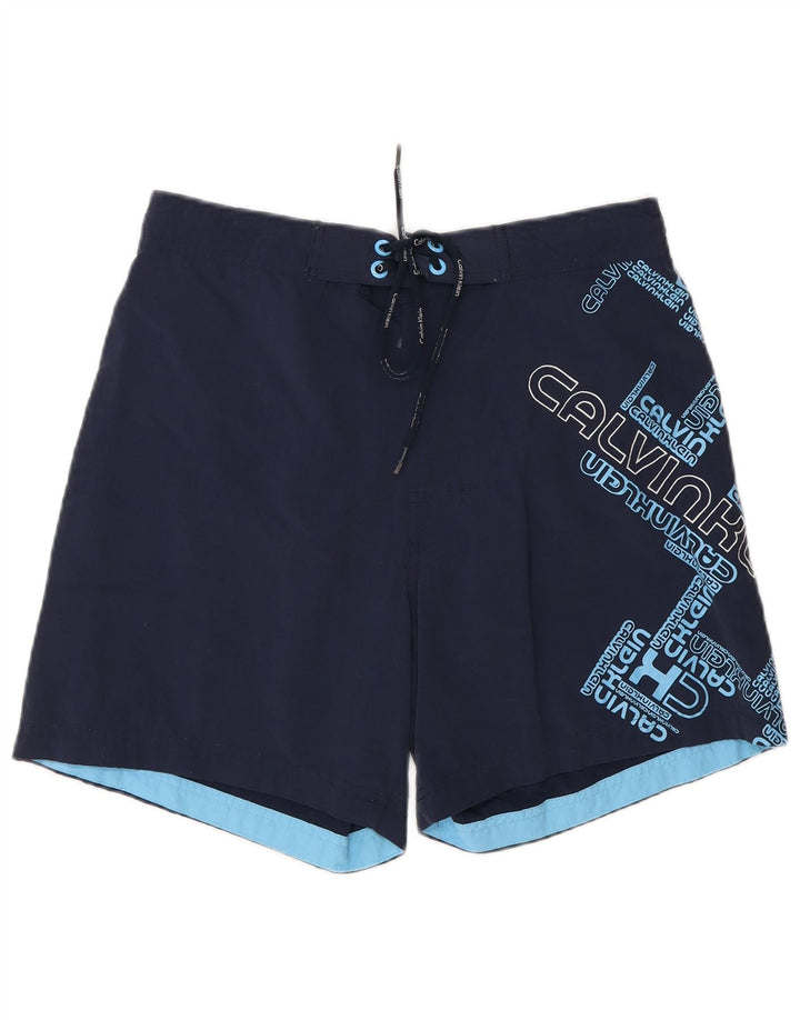 Calvin Klein Mens Graphic Swimming Shorts Small  Navy Blue Nylon