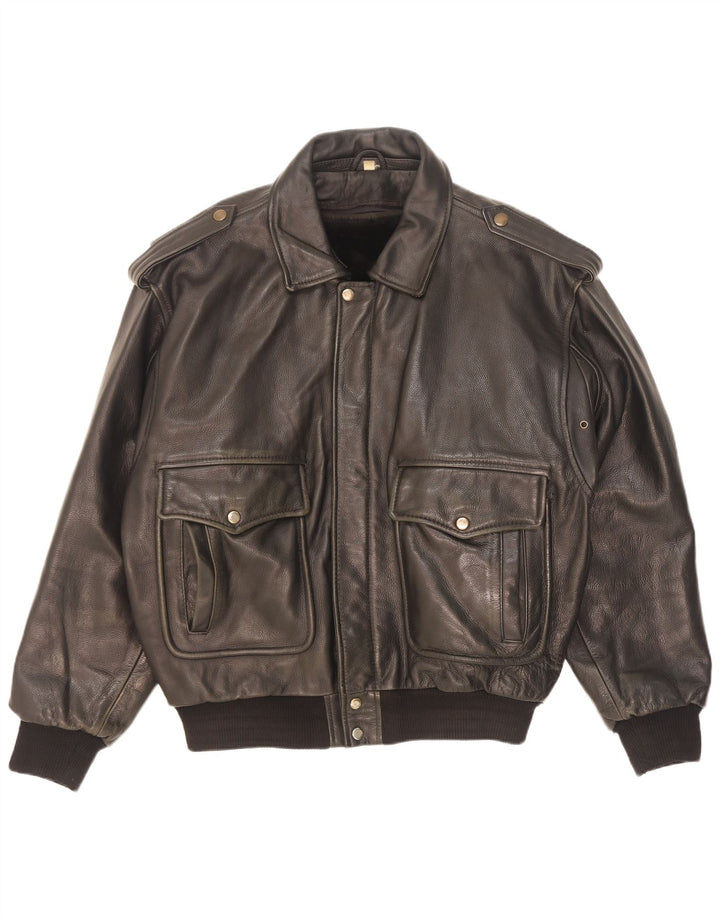 Vintage Mens Military Leather Jacket UK 42 XL Black