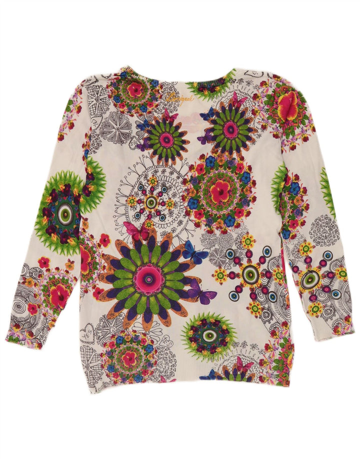 Desigual Womens V-Neck Jumper Sweater UK 14 Medium Multicoloured Floral