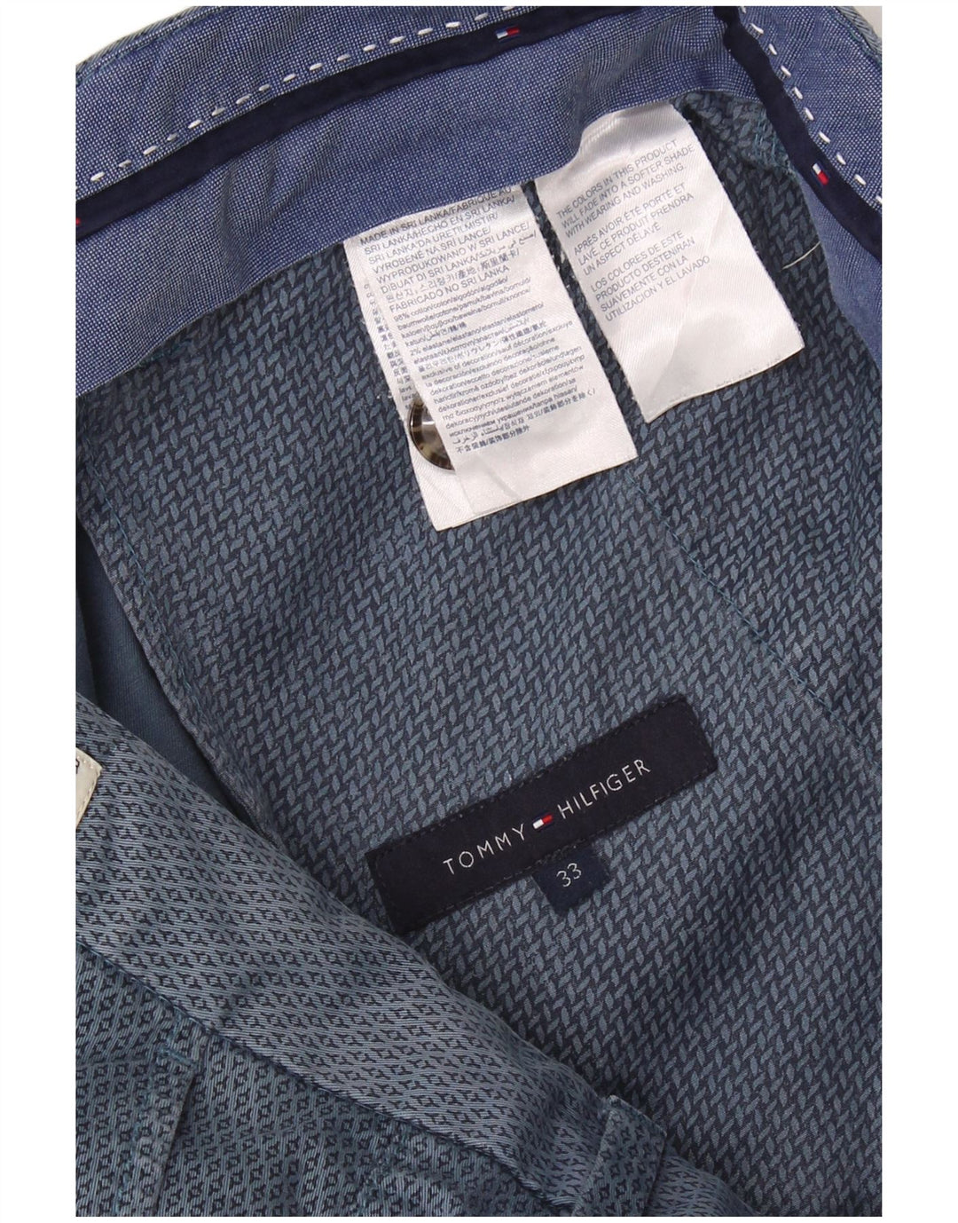 Tommy Hilfiger Mens Chino Shorts W33 Medium Blue Geometric Cotton