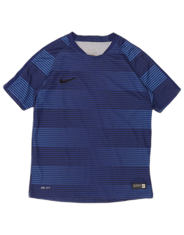Nike Boys Dri Fit T-Shirt Top 10-11 Years Medium Blue Striped Polyester