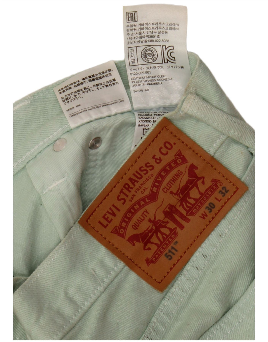 Levi's Mens 511 Slim Casual Trousers W30 L32 Green Cotton