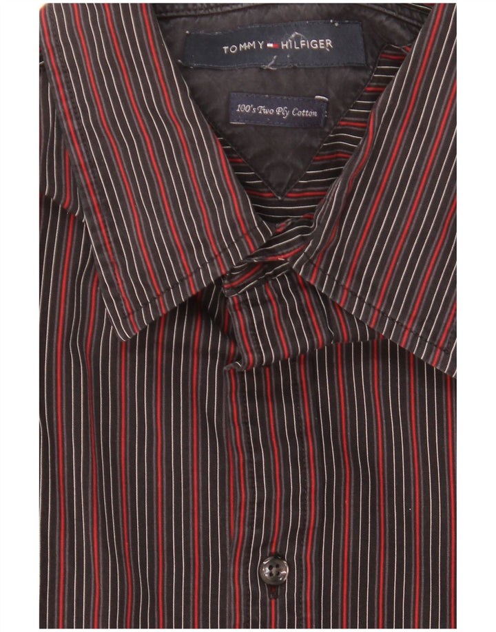TOMMY HILFIGER Mens Shirt Medium Black Striped Cotton