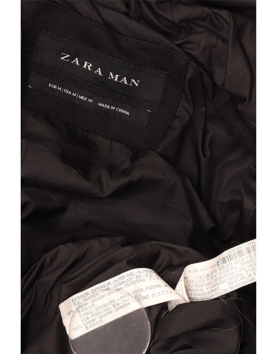 Zara Mens Hooded Padded Jacket UK 38 Medium Black Polyester