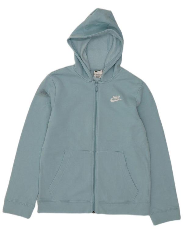 Nike Boys Zip Hoodie Sweater 12-13 Years Large Turquoise Cotton