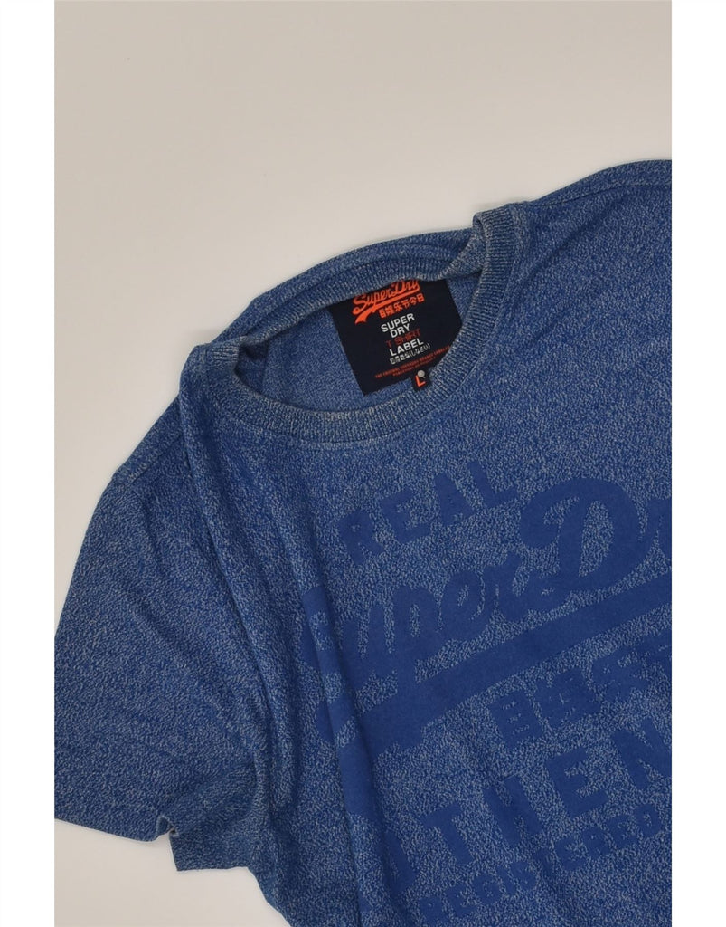 SUPERDRY Mens Slim Graphic T-Shirt Top Large Blue Flecked Cotton | Vintage Superdry | Thrift | Second-Hand Superdry | Used Clothing | Messina Hembry 