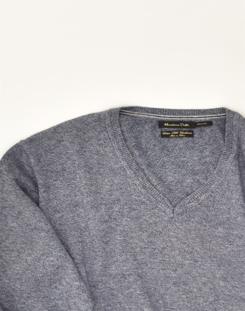 MASSIMO DUTTI Mens V-Neck Jumper Sweater Medium Blue Cotton | Vintage Massimo Dutti | Thrift | Second-Hand Massimo Dutti | Used Clothing | Messina Hembry 