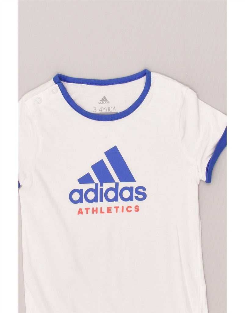 ADIDAS Boys Graphic T-Shirt Top 3-4 Years White | Vintage Adidas | Thrift | Second-Hand Adidas | Used Clothing | Messina Hembry 