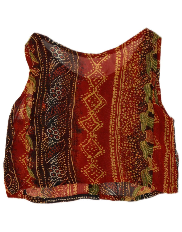 Vintage Womens Crop Sleeveless Shirt Blouse UK 12 Medium Red Floral