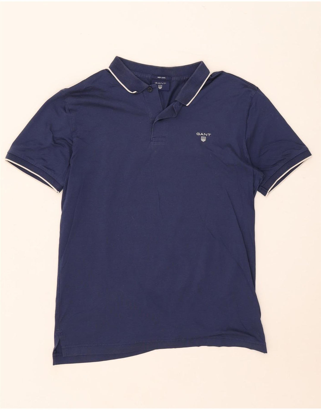 Gant Mens Polo Shirt Medium Navy Blue Striped Cotton