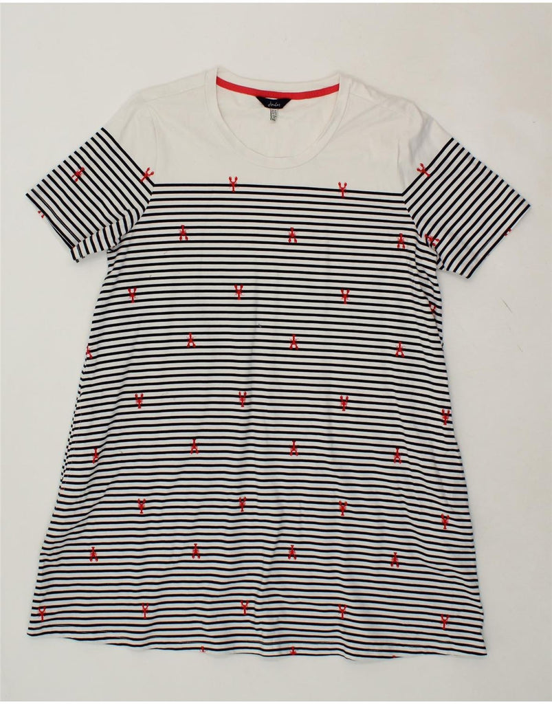 JOULES Womens T-Shirt Dress UK 14 Large White Striped Cotton Vintage Joules and Second-Hand Joules from Messina Hembry 