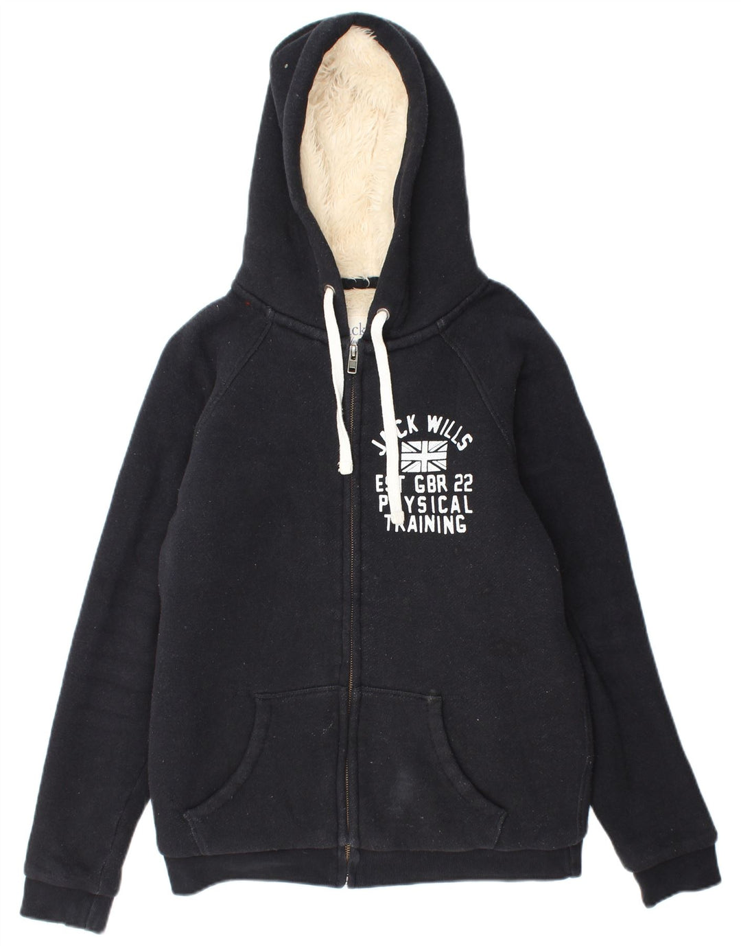 JACK WILLS Womens Graphic Sherpa Zip Hoodie Sweater UK 10 Small Black