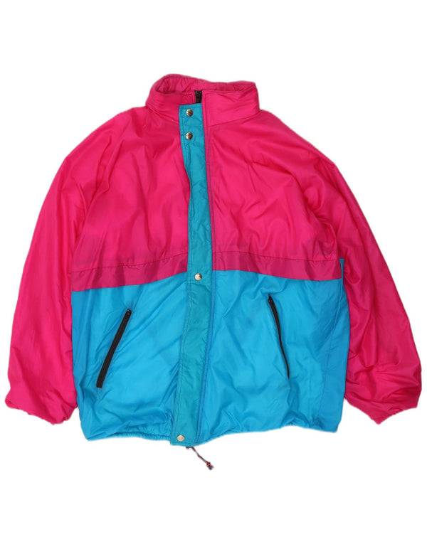 Vintage Mens Hooded Windbreaker Jacket UK 40 Large Pink Colourblock
