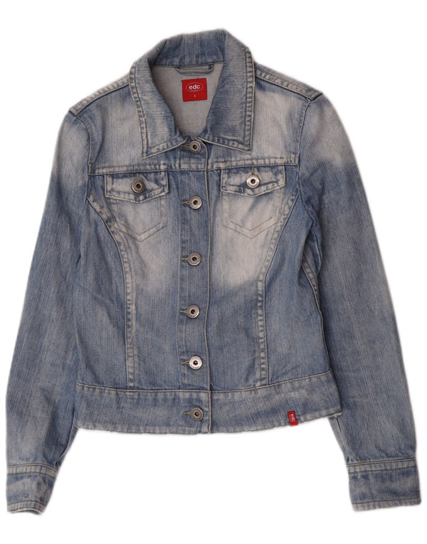 EDC Womens Crop Denim Jacket UK 10 Small Blue Cotton