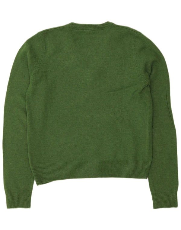 Gant Womens Crop V-Neck Jumper Sweater UK 14 Large Green Wool